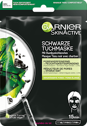 Tuchmaske mit schwarzer Alge  Garnier Skin Active
