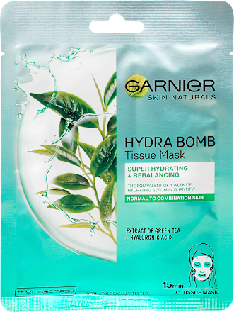 Шийт маска за лице със зелен чай и хиалуронова киселина Hydra Bomb GARNIER SKIN NATURALS