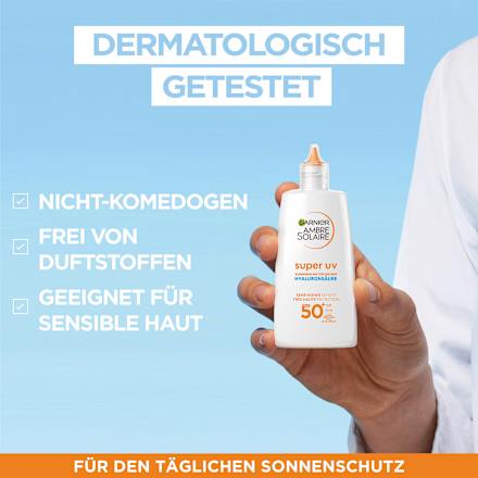 Sonnenfluid Gesicht super UV mit Hyaluronsäure, LSF 50+ Garnier Ambre Solaire