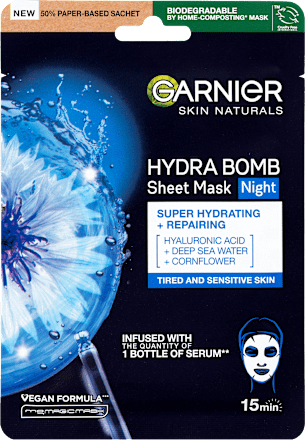 noční textilní pleťová maska Moisture Bomb GARNIER SKIN NATURALS