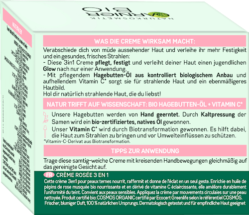 Gesichtscreme Rosy Glow 3in1 Hagebutten-Öl + Vitamin C GARNIER BIO