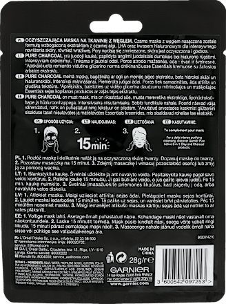 Maska w płachcie z węglem, oczyszczająca GARNIER SKIN NATURALS