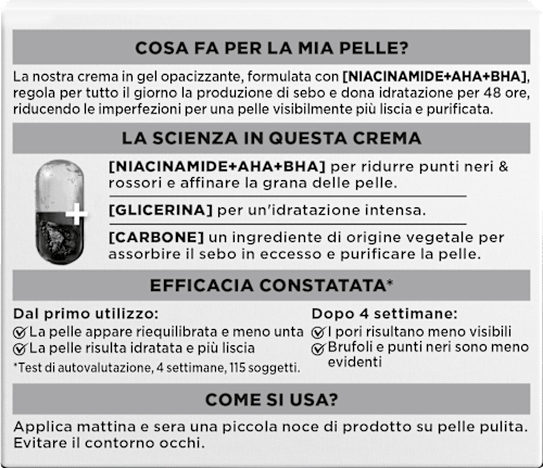 Crema gel PureActive opacizzante leggera con carbone e AHA+BHA GARNIER PureActive