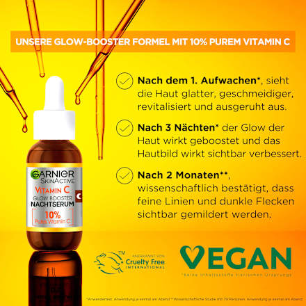 Nachtserum Glow Booster mit Vitamin C & Hyaluronsäure Garnier Skin Active