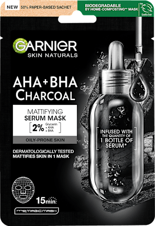 Sťahujúca textilná pleťová maska Pure Charcoal s výťažkom z čiernych rias GARNIER SKIN NATURALS