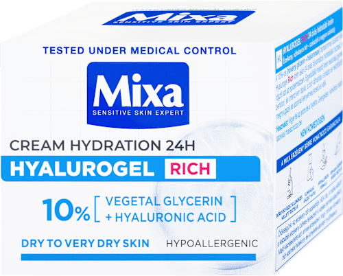 Intenzíven hidratáló arckrém Hyalurogel Rich hialuronsavval érzékeny és vízhiányos bőrre Mixa