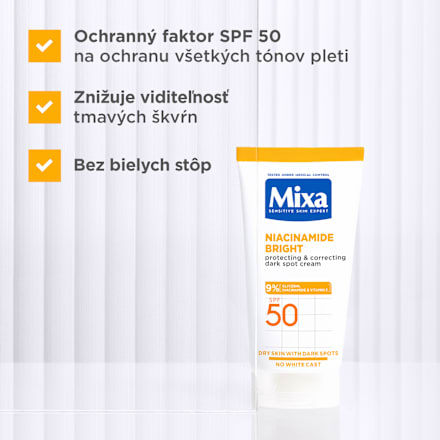 Ochranný krém proti tmavým škvrnám Niacinamide Bright Protecting & Correcting SPF 50 Mixa