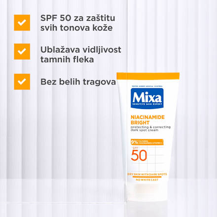 NIACINAMIDE BRIGHT višenamenska krema protiv tamnih fleka, SPF 50 Mixa