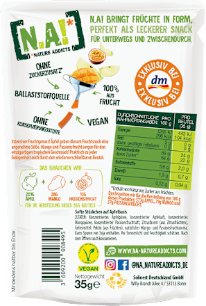 Fruchtsnack, Mango Passionsfrucht, Softe Stückchen auf Apfelbasis N.A!