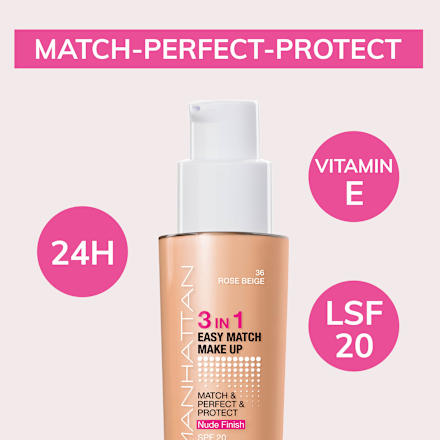 Foundation 3in1 Easy Match Rose Beige 36, LSF 20 MANHATTAN Cosmetics