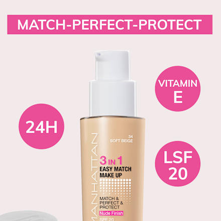 Foundation 3in1 Easy Match Soft Beige 34, LSF 20 MANHATTAN Cosmetics