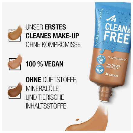 Foundation Clean & Free Skin Tint Soft Beige 34  MANHATTAN Cosmetics