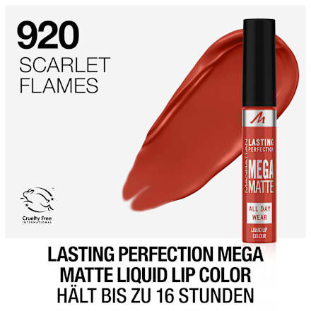 Lippenstift Liquid Lasting Perfection Mega Matte 920 Scarlet Flames MANHATTAN Cosmetics