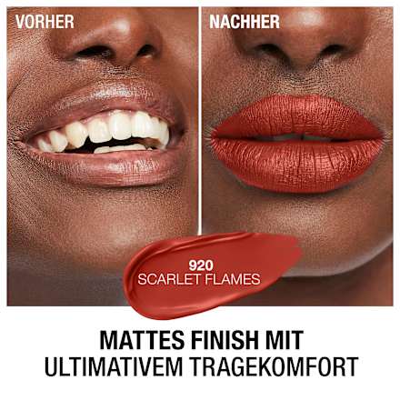 Lippenstift Liquid Lasting Perfection Mega Matte 920 Scarlet Flames MANHATTAN Cosmetics