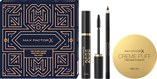 Set cadou Mascara 2000 CALORIE + Creion de ochi KOHL  +Pudră CREME PUFF  MAX FACTOR