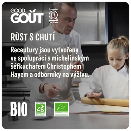 BIO ovocný příkrm v sáčku Broskev s hruškou Good Gout