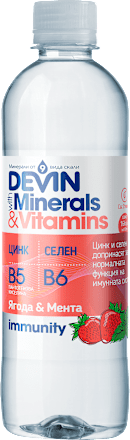 Вода с витамини и минерали immunity с ягода и мента DEVIN