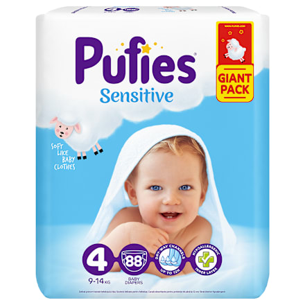 Sensitive pelene - veličina 4, (9-14 kg) GIANT PACK Pufies