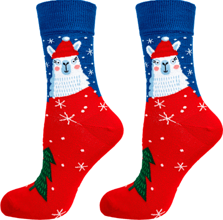 Коледни памучни чорапи с лама, размер 35-38 happy FOOTtopia