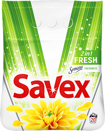 Прахообразен перилен препарат за цветни и бели тъкани Fresh 2in1, 20 пранета Savex