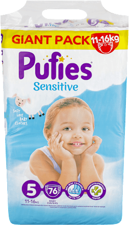 Sensitive pelene - veličina 5, (11-16 kg) GIANT PACK Pufies