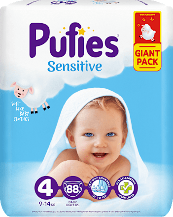 Sensitive pelene - veličina 4, (9-14 kg) GIANT PACK Pufies