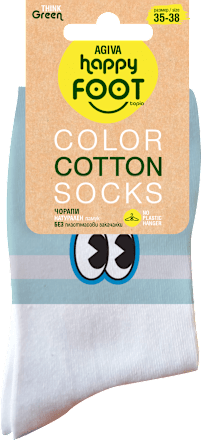 Памучни чорапи, бяло-сини с очи, размер 39-42 happy FOOTtopia