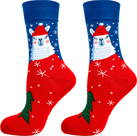 Коледни памучни чорапи с лама, размер 43-46 happy FOOTtopia