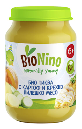 Био пюре тиква с картоф и крехко пилешко месо, 6+м BioNino