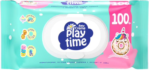 Влажни кърпи с екстракт от лайка, различни цветове/мотиви Baby Crema play time
