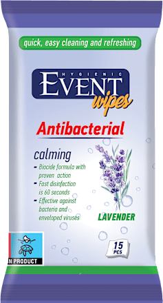 Антибактериални мокри кърпички с лавандула EVENT