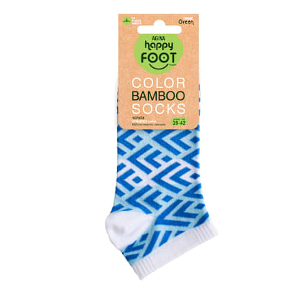 Къси бамбукови чорапи, сини елементи, размер 39-42 happy FOOTtopia