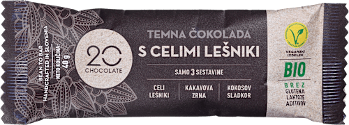 Bio temna čokolada s celimi lešniki 20 Chocolate