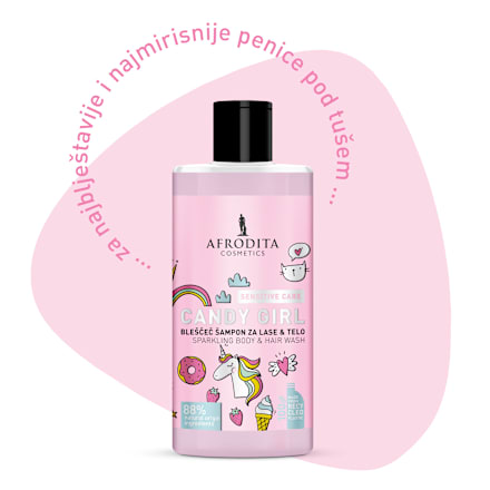 CANDY GIRL dečiji šampon za kosu i telo - sa sitnim šljokicama AFRODITA