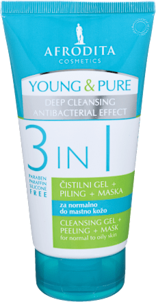 YOUNG & PURE 3U1 gel za čišćenje +piling +maska AFRODITA