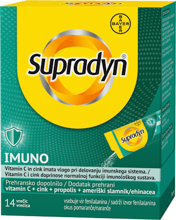 Prehransko dopolnilo Imuno z vitaminom C, cinkom, propolisom in ameriškim slamnikom Supradyn