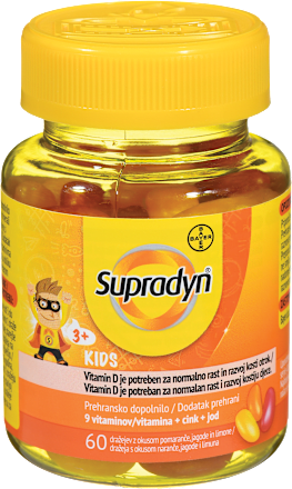 Prehransko dopolnilo z vitamini in minerali Kids, v obliki dražejev Supradyn