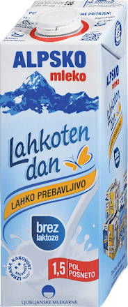 Mleko Lahkoten dan, brez laktoze z 1,5 % m. m. ALPSKO mleko