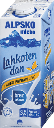 Mleko Lahkoten dan, brez laktoze z 3,5 % m. m. ALPSKO mleko
