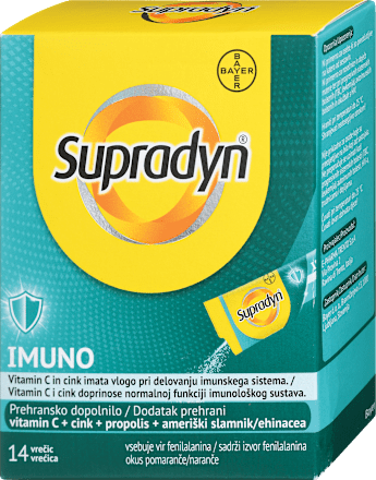 Prehransko dopolnilo Imuno z vitaminom C, cinkom, propolisom in ameriškim slamnikom Supradyn