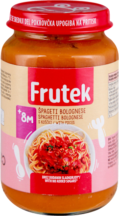 Kašica, špagete bolonjeze, od 8. meseca Frutek