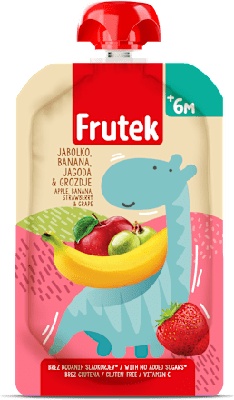 Kašica iz jabolk, banan, jagod in rdečega grozdja, od 6. meseca Frutek