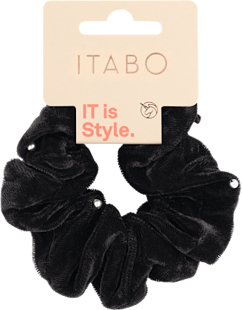 Scrunchy gumica za kosu – crna s biserima ITABO