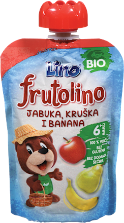 Bio sadni žepek frutolino z okusom jabolka, hruške in banane, od 6. meseca Lino