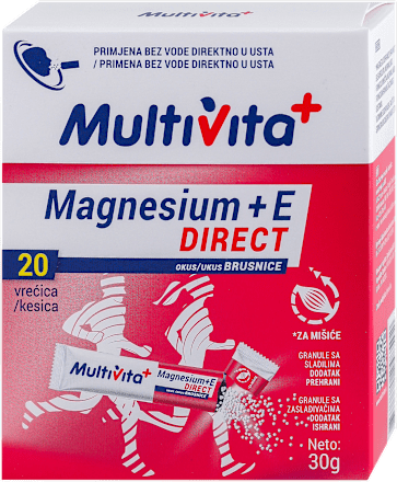 Magnesium + vitamin E DIRECT - ukus brusnica, 20 kesica  Multivita