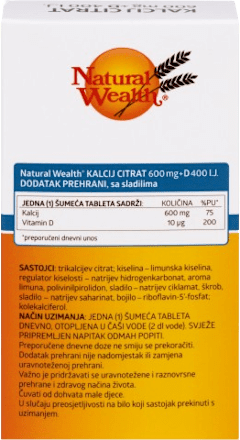 Kalcij Citrat + D, šumeće tablete Natural Wealth