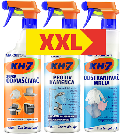 Trio pack XXL – odmašćivač, sredstvo za uklanjanje kamenca i sredstvo za uklanjanje mrlja na odjeći KH-7