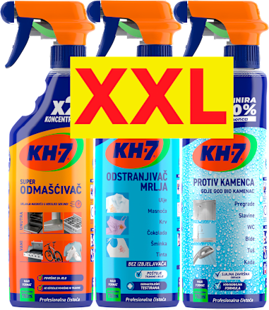 Trio pack XXL – odmašćivač, sredstvo za uklanjanje kamenca i sredstvo za uklanjanje mrlja na odjeći KH-7