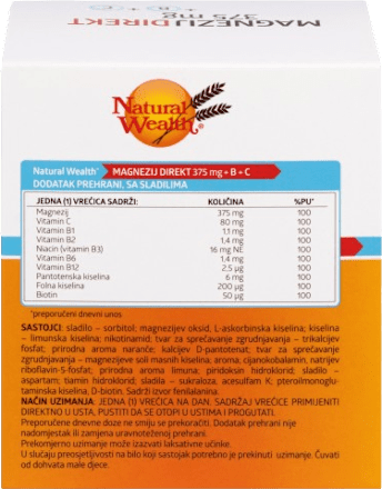 Magnezij Direkt 375 mg + B + C Natural Wealth