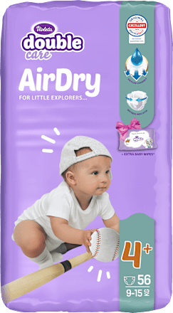 double care AirDry pelene 4+ maxi plus (9 – 15 kg) + vlažne maramice 40 kom. Violeta